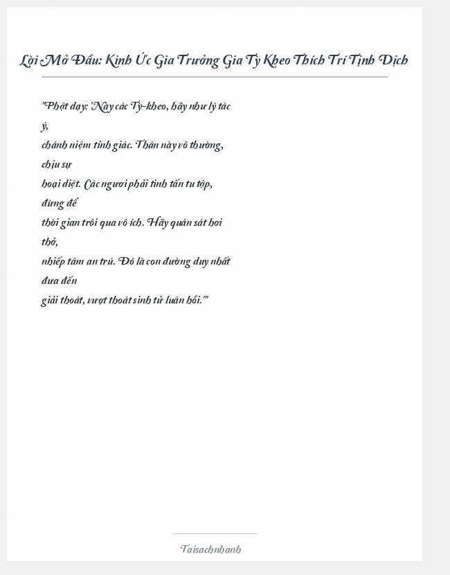 Trích đoạn Kinh Ức Gia Trưởng Gia Tỳ Kheo Thích Trí Tịnh Dịch