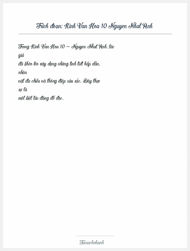 Trích đoạn Kinh Van Hoa 10 Nguyen Nhat Anh
