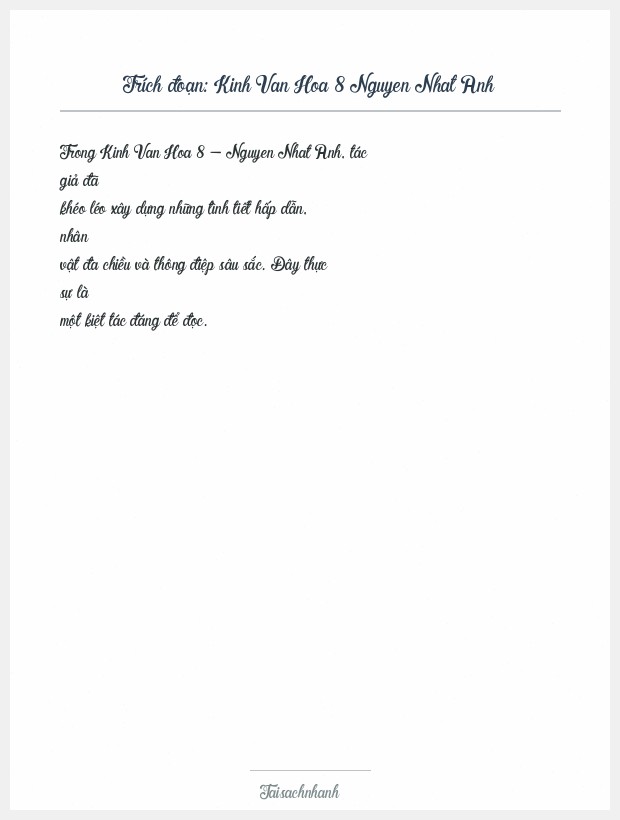 Trích đoạn Kinh Van Hoa 8 Nguyen Nhat Anh