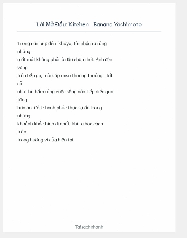 Trích đoạn Kitchen - Banana Yoshimoto