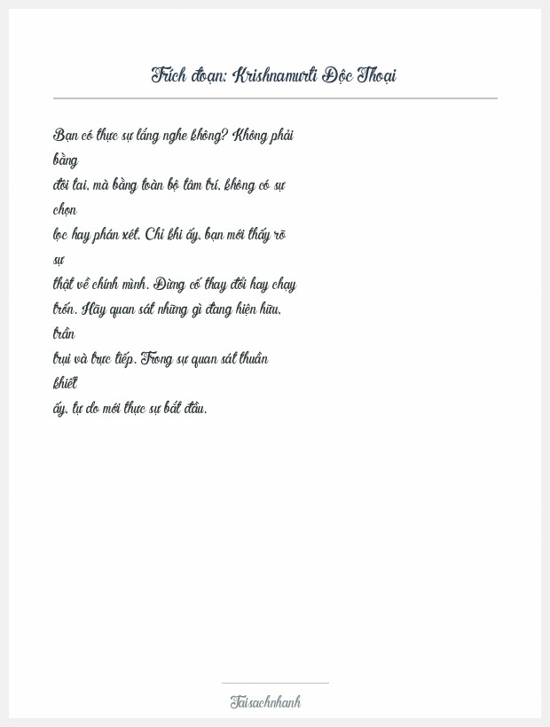 Trích đoạn Krishnamurti Độc Thoại