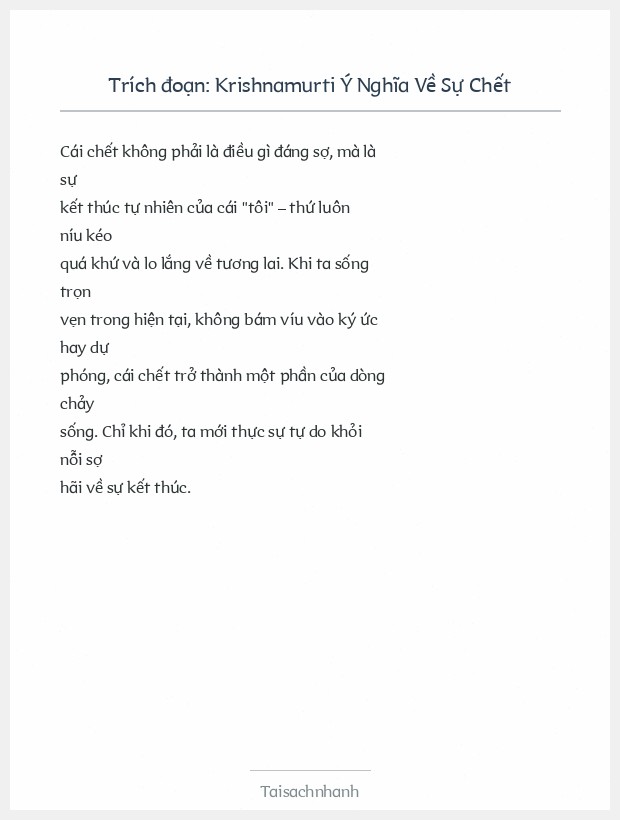 Trích đoạn Krishnamurti Ý Nghĩa Về Sự Chết