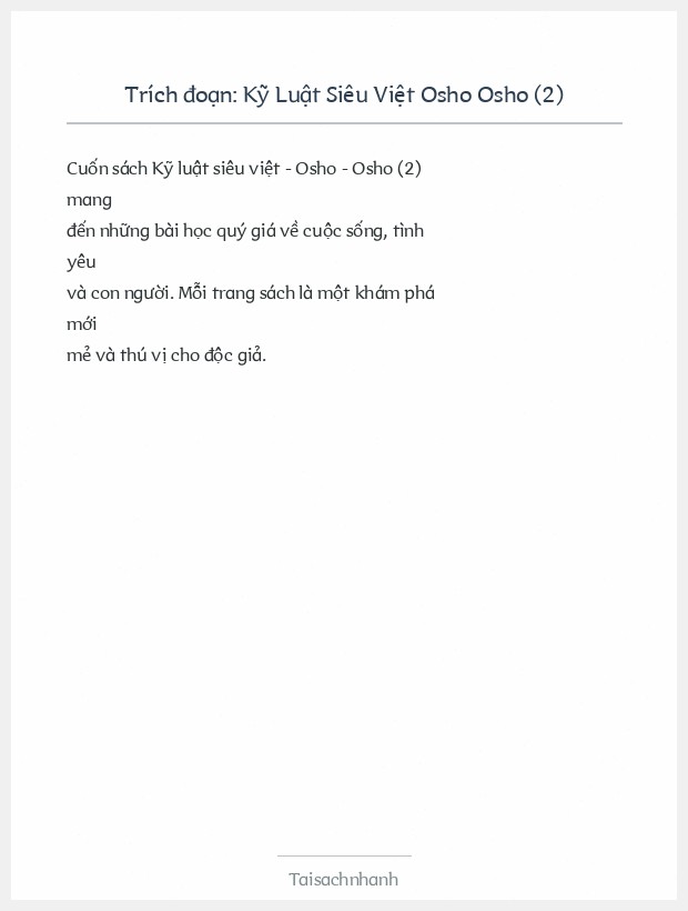 Trích đoạn Kỹ Luật Siêu Việt Osho Osho (2)