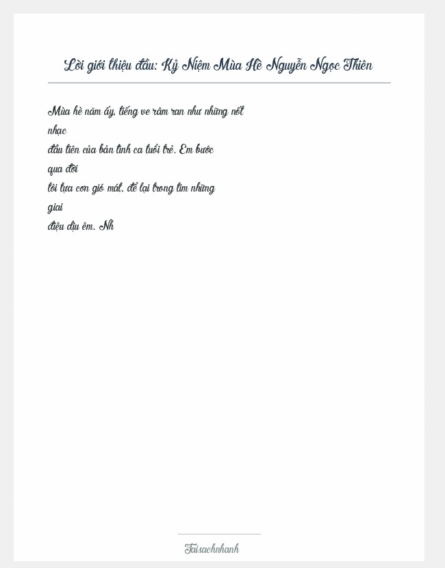 Trích đoạn Kỷ Niệm Mùa Hè Nguyễn Ngọc Thiên