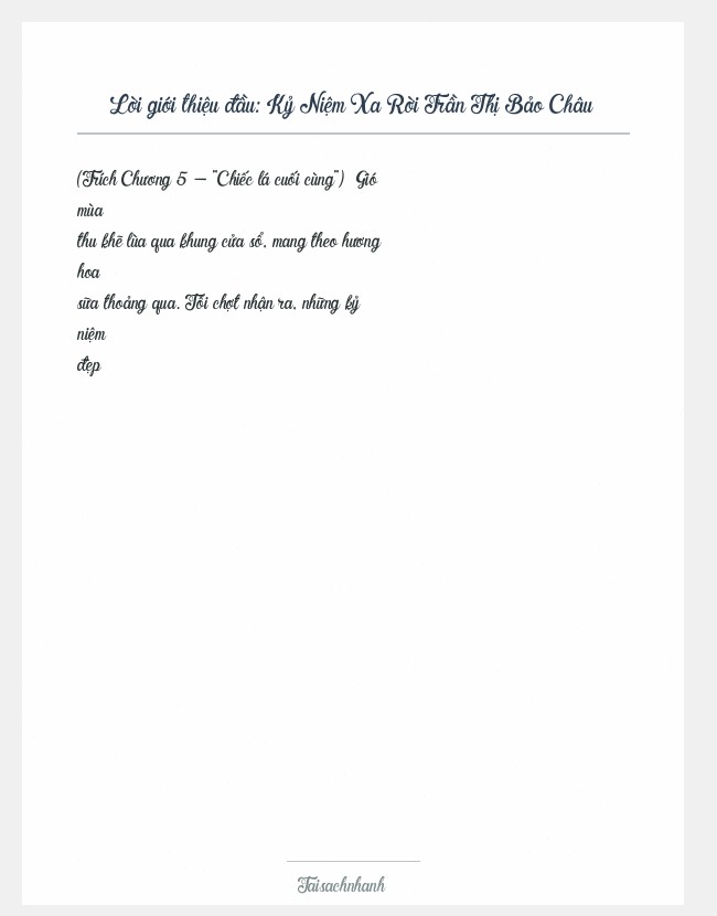 Trích đoạn Kỷ Niệm Xa Rời Trần Thị Bảo Châu