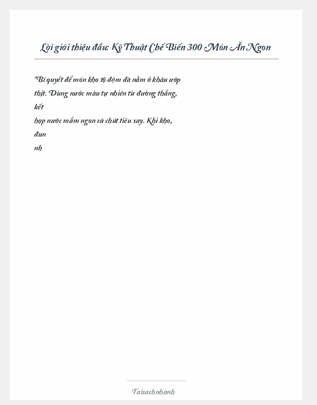 Trích đoạn Kỹ Thuật Chế Biến 300 Món Ăn Ngon