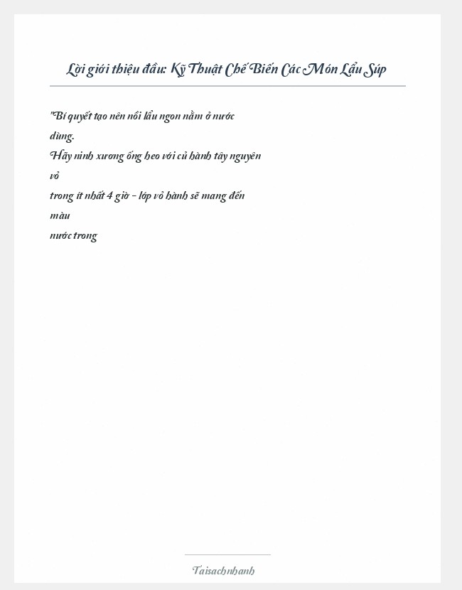 Trích đoạn Kỹ Thuật Chế Biến Các Món Lẩu Súp