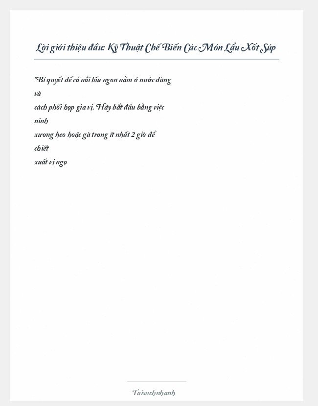 Trích đoạn Kỹ Thuật Chế Biến Các Món Lẩu Xốt Súp