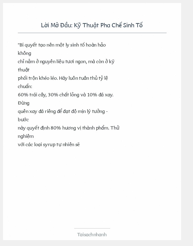 Trích đoạn Kỹ Thuật Pha Chế Sinh Tố