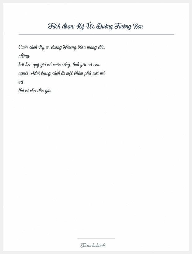 Trích đoạn Ký Ức Đường Trường Sơn