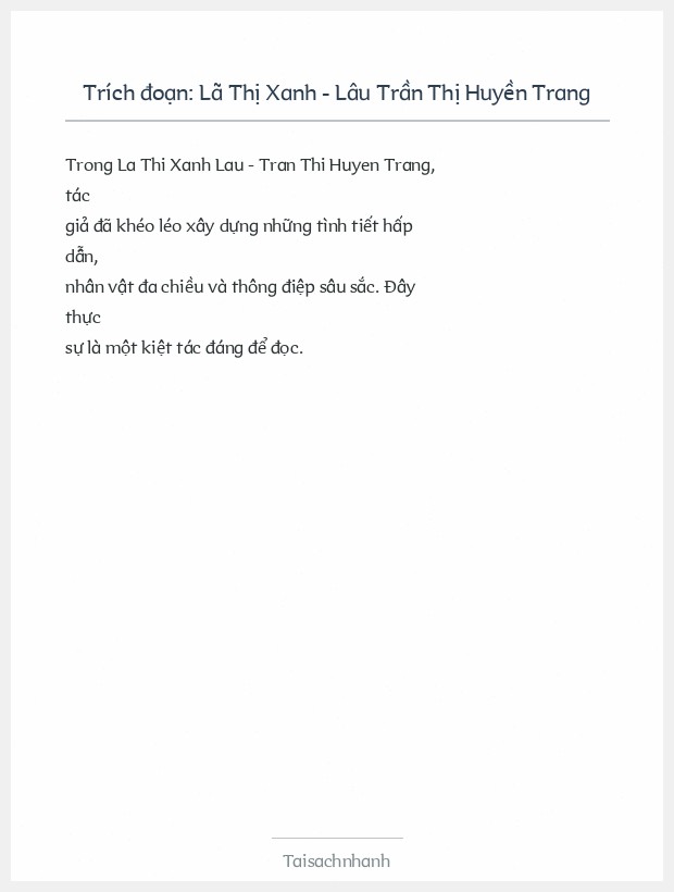 Trích đoạn Lã Thị Xanh - Lâu Trần Thị Huyền Trang