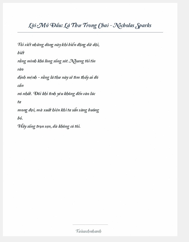 Trích đoạn Lá Thư Trong Chai - Nicholas Sparks