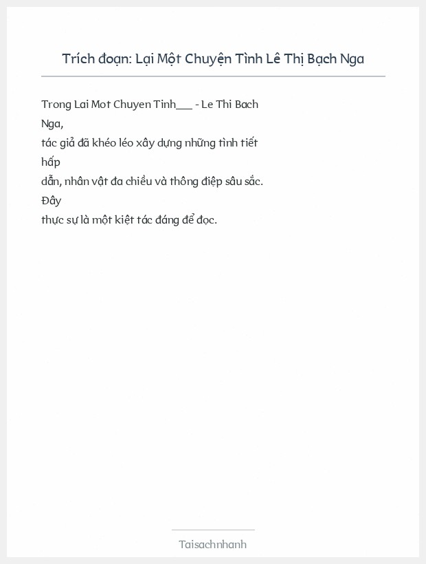 Trích đoạn Lại Một Chuyện Tình Lê Thị Bạch Nga