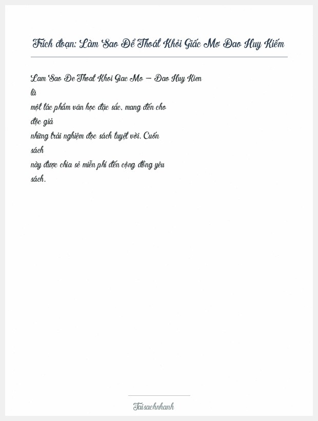 Trích đoạn Làm Sao Để Thoát Khỏi Giấc Mơ Đao Huy Kiếm