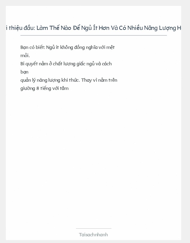 Trích đoạn Làm Thế Nào Để Ngủ Ít Hơn Và Có Nhiều Năng Lượng Hơn Bao