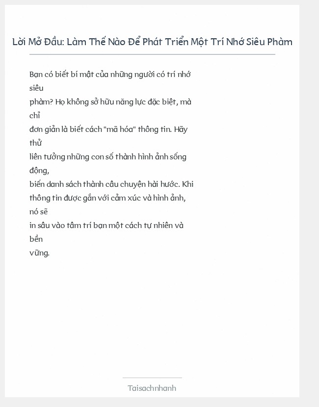 Trích đoạn Làm Thế Nào Để Phát Triển Một Trí Nhớ Siêu Phàm