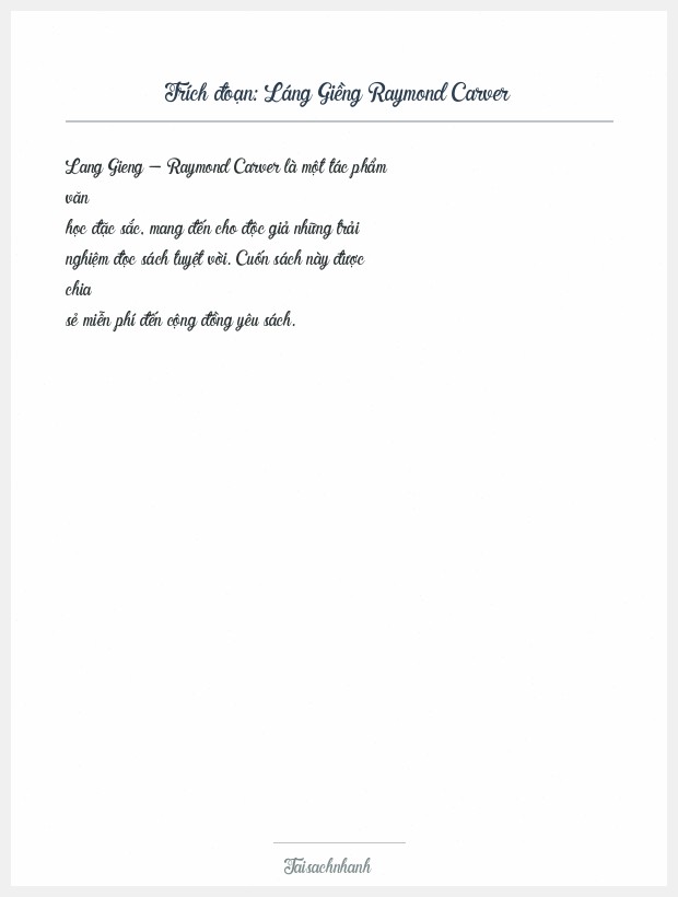 Trích đoạn Láng Giềng Raymond Carver