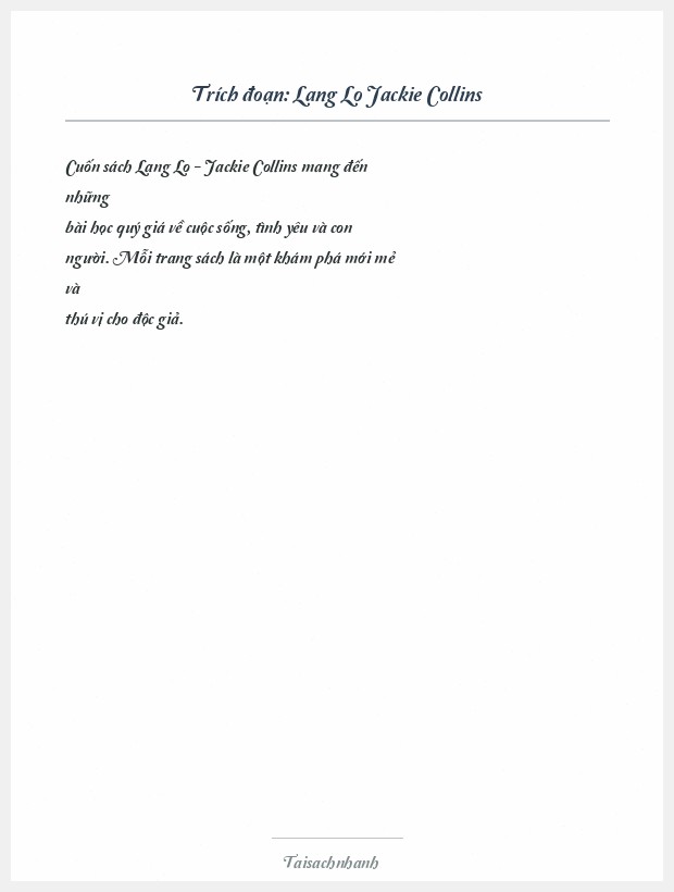 Trích đoạn Lang Lo Jackie Collins
