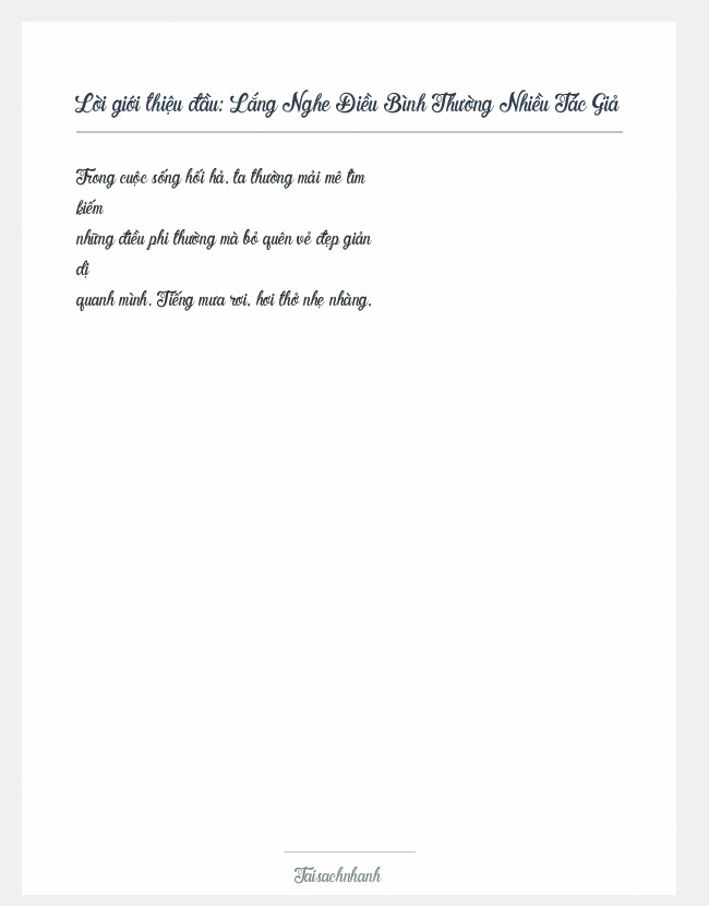 Trích đoạn Lắng Nghe Điều Bình Thường Nhiều Tác Giả