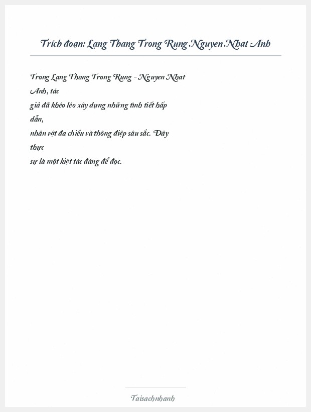 Trích đoạn Lang Thang Trong Rung Nguyen Nhat Anh