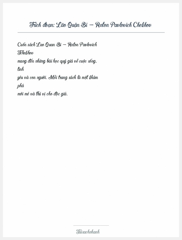 Trích đoạn Lão Quận Bi - Anton Pavlovich Chekhov