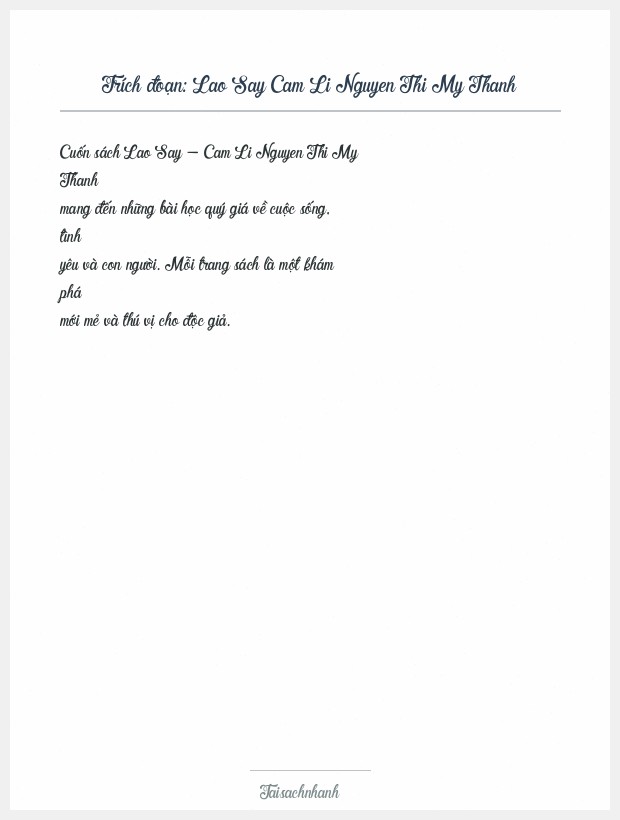 Trích đoạn Lao Say Cam Li Nguyen Thi My Thanh