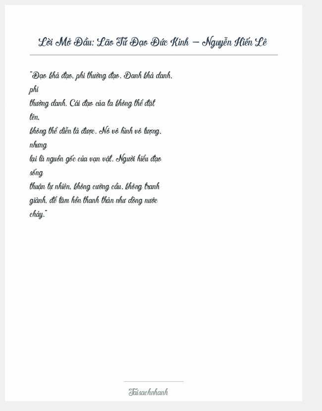 Trích đoạn Lão Tử Đạo Đức Kinh - Nguyễn Hiến Lê