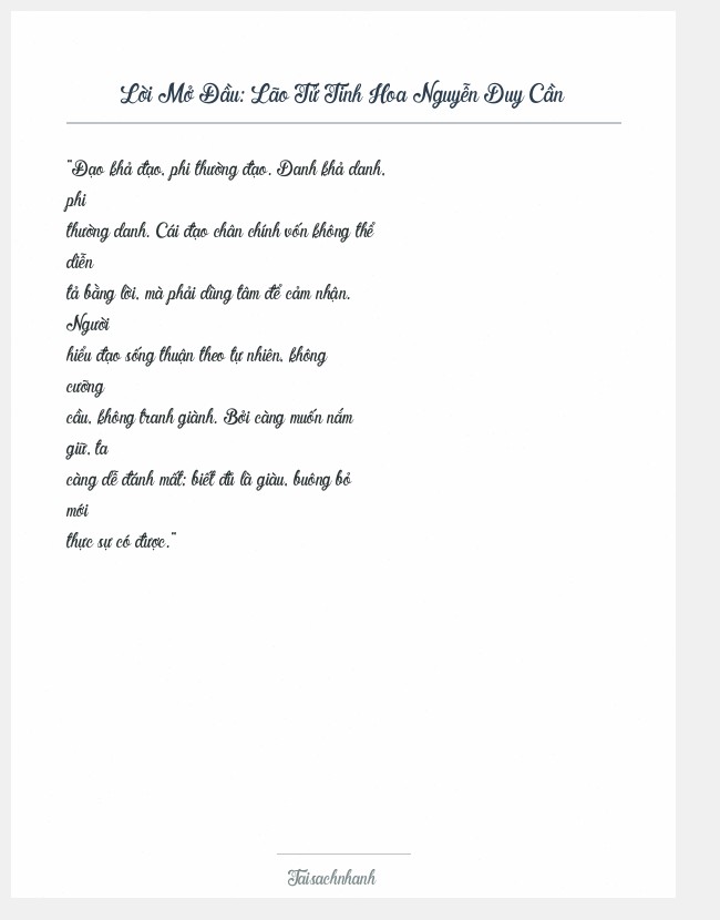 Trích đoạn Lão Tử Tinh Hoa Nguyễn Duy Cần