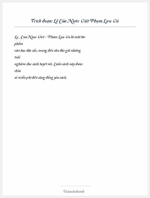 Trích đoạn Lệ Của Nước Việt Phạm Lưu Vũ
