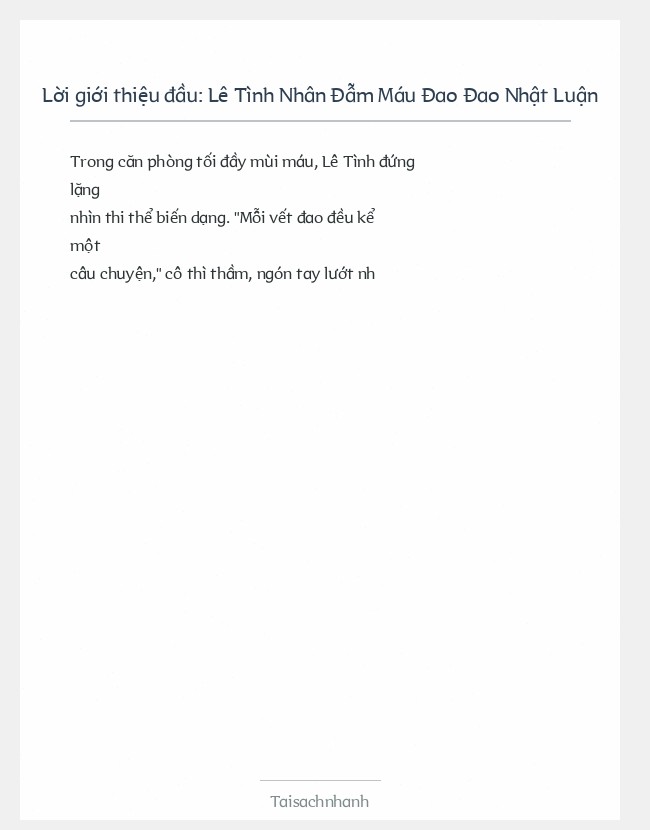 Trích đoạn Lê Tình Nhân Đẫm Máu Đao Đao Nhật Luận