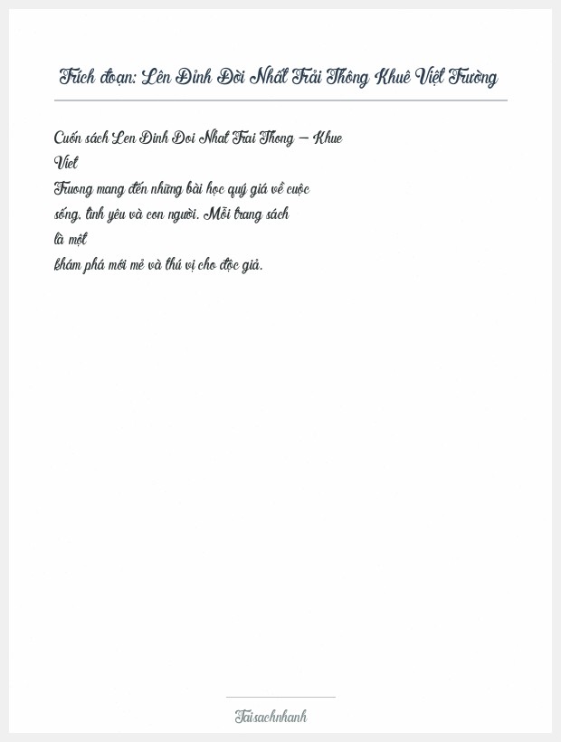 Trích đoạn Lên Đỉnh Đời Nhất Trải Thông Khuê Việt Trường