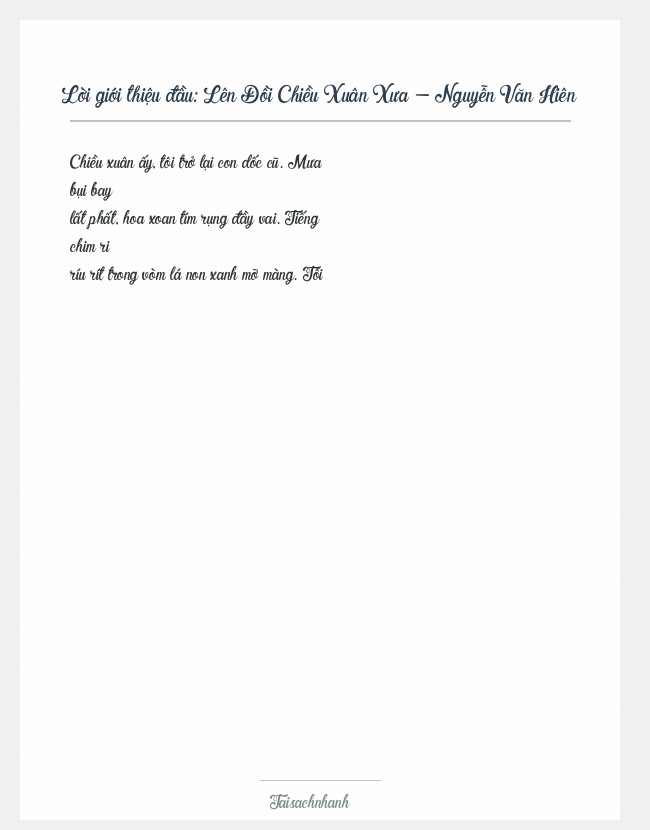 Trích đoạn Lên Đồi Chiều Xuân Xưa - Nguyễn Văn Hiên