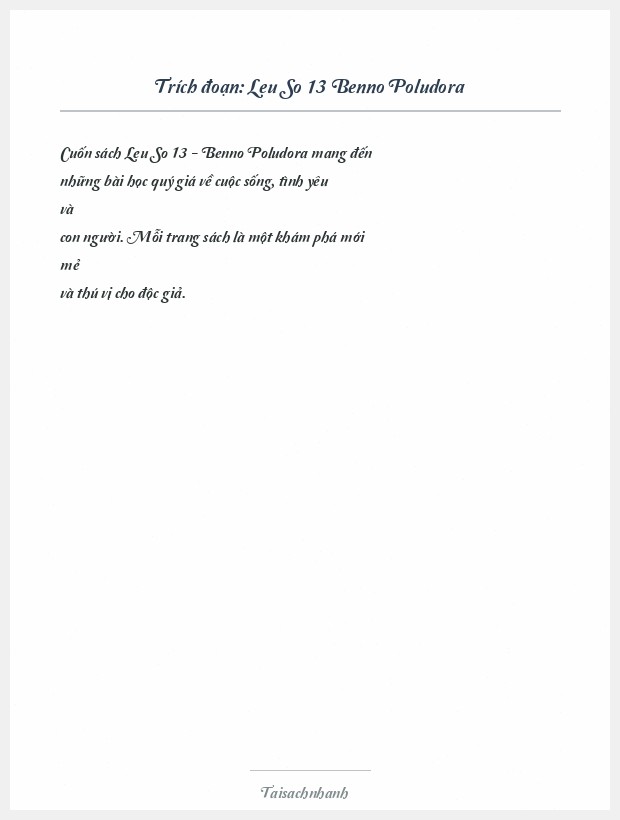 Trích đoạn Leu So 13 Benno Poludora