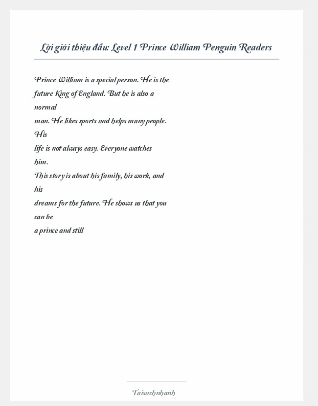 Trích đoạn Level 1 Prince William Penguin Readers