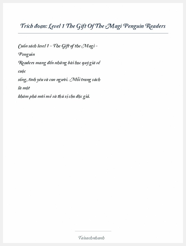 Trích đoạn Level 1 The Gift Of The Magi Penguin Readers