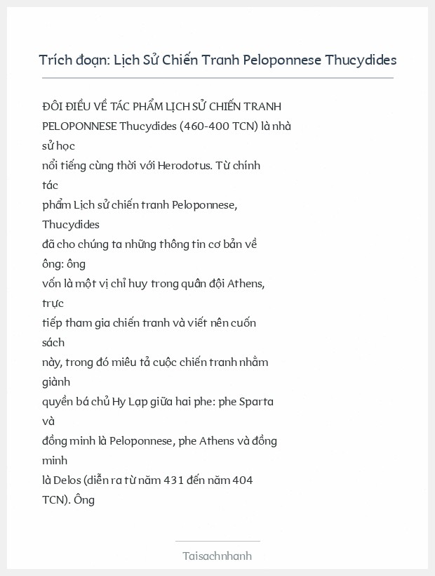 Trích đoạn Lịch Sử Chiến Tranh Peloponnese Thucydides
