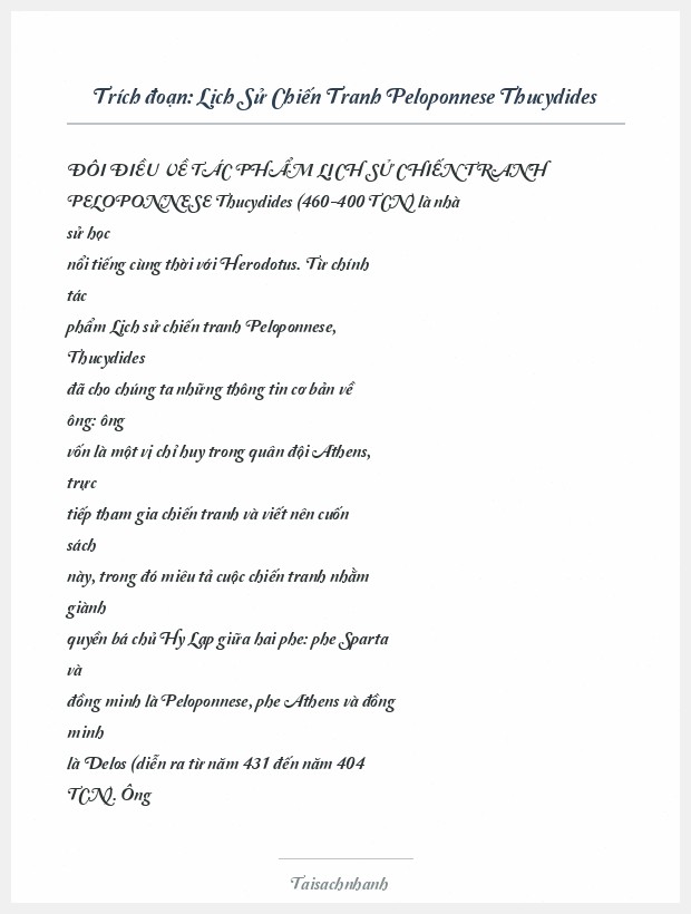 Trích đoạn Lịch Sử Chiến Tranh Peloponnese Thucydides