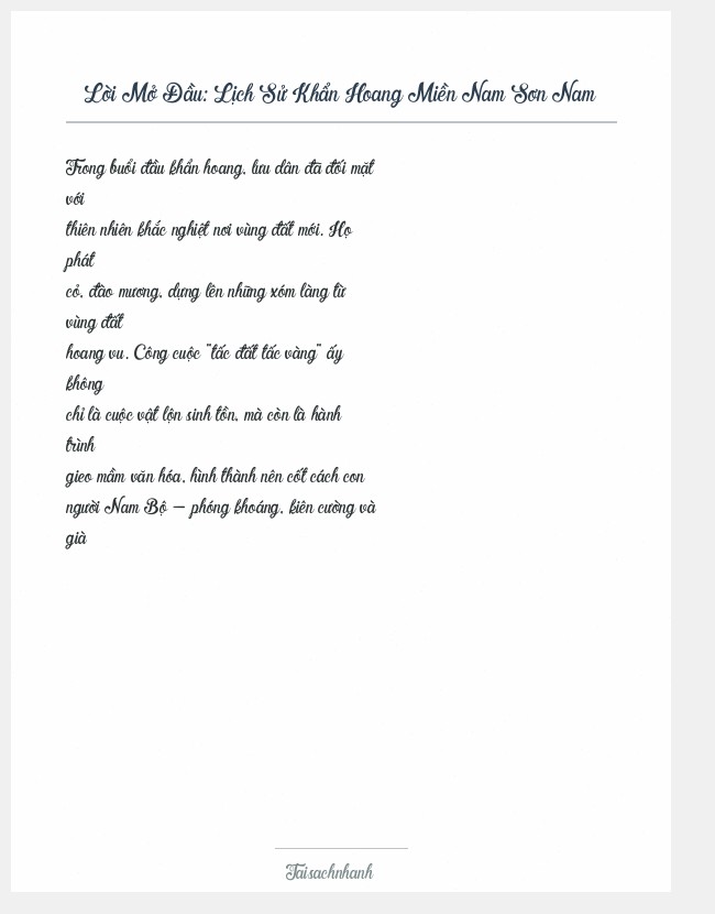 Trích đoạn Lịch Sử Khẩn Hoang Miền Nam Sơn Nam