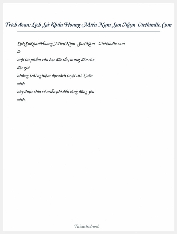 Trích đoạn Lịch Sử Khẩn Hoang Miền Nam Sơn Nam Vietkindle.Com