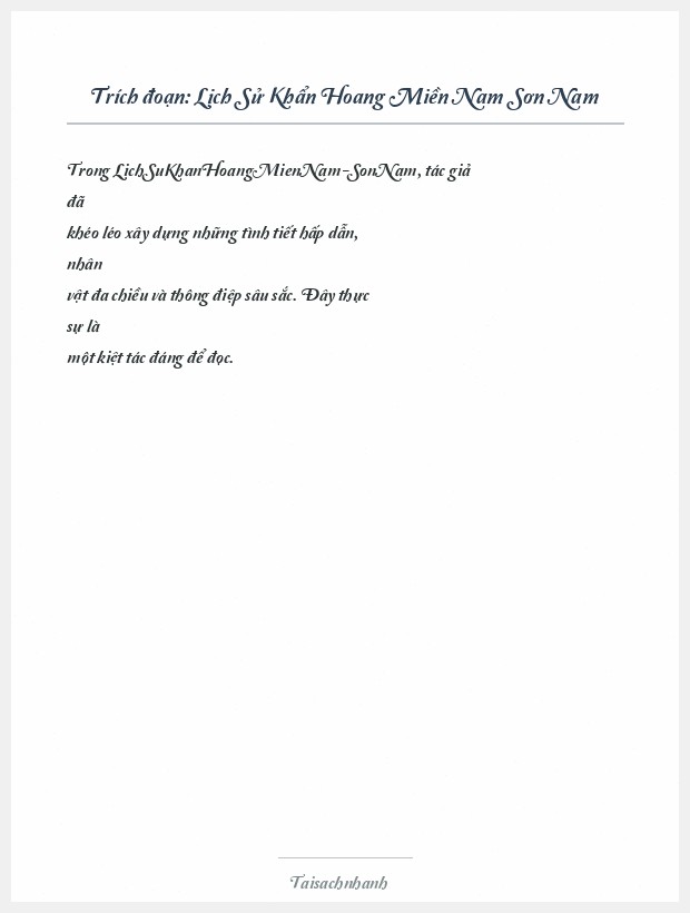 Trích đoạn Lịch Sử Khẩn Hoang Miền Nam Sơn Nam