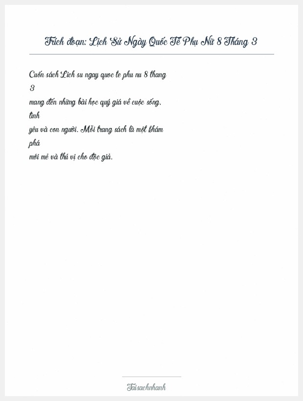 Trích đoạn Lịch Sử Ngày Quốc Tế Phụ Nữ 8 Tháng 3