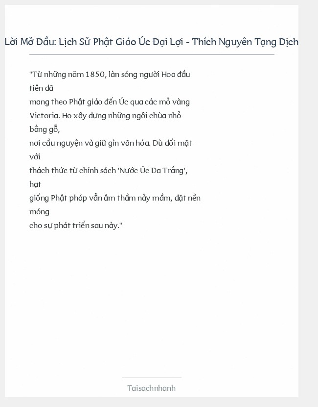 Trích đoạn Lịch Sử Phật Giáo Úc Đại Lợi - Thích Nguyên Tạng Dịch