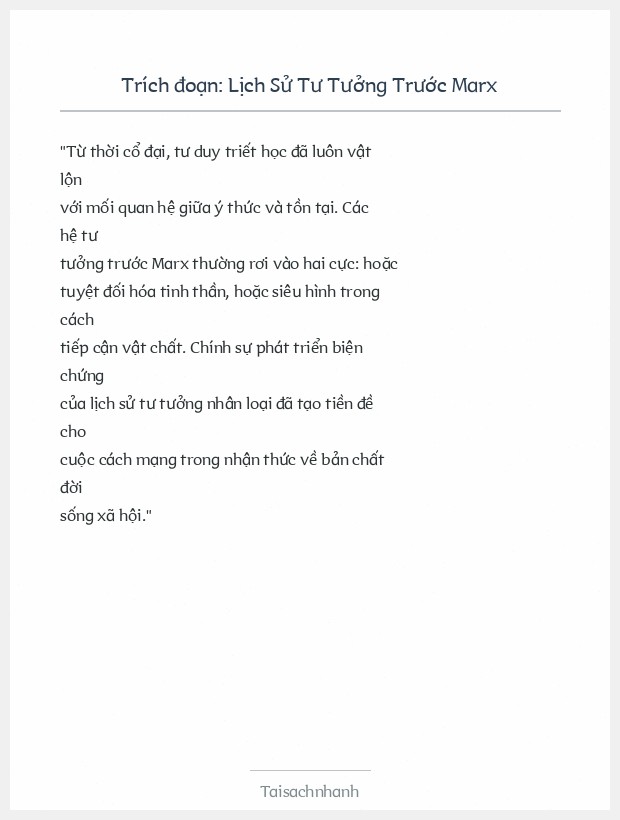 Trích đoạn Lịch Sử Tư Tưởng Trước Marx