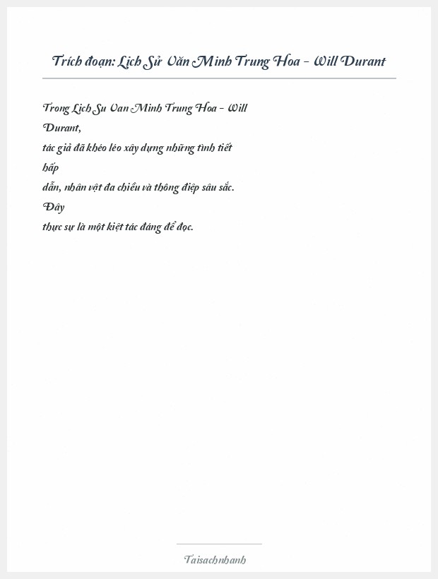 Trích đoạn Lịch Sử Văn Minh Trung Hoa - Will Durant