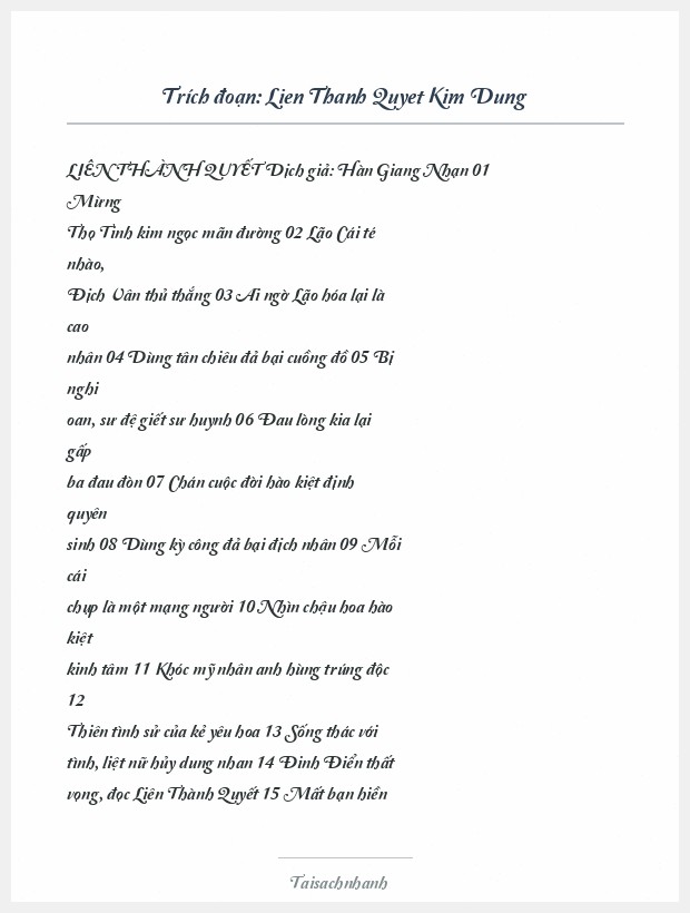 Trích đoạn Lien Thanh Quyet Kim Dung