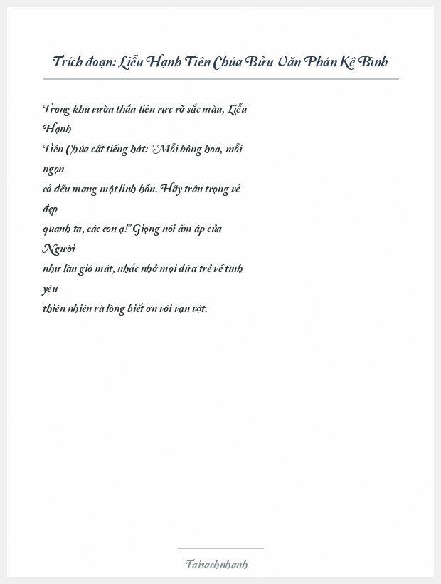 Trích đoạn Liễu Hạnh Tiên Chúa Bửu Văn Phán Kê Bình