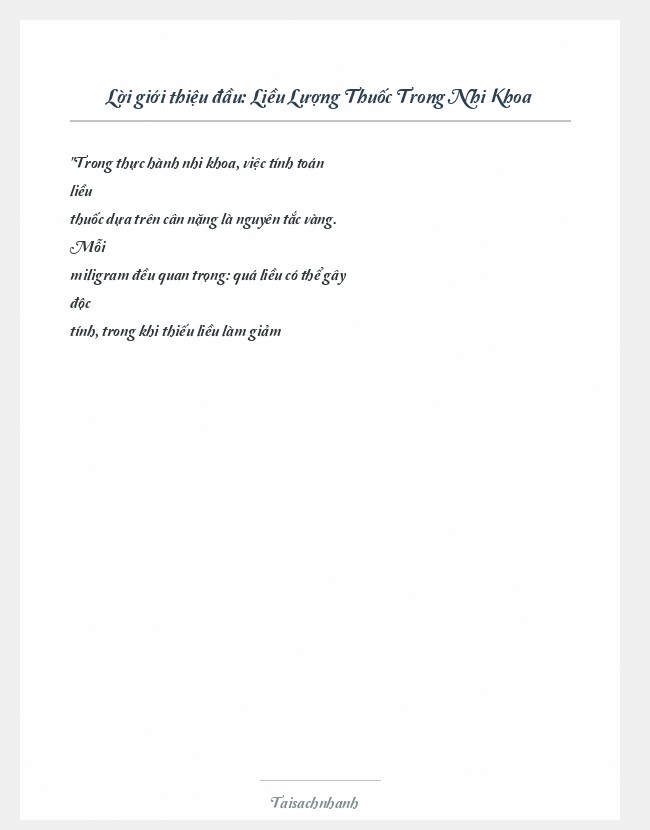 Trích đoạn Liều Lượng Thuốc Trong Nhi Khoa