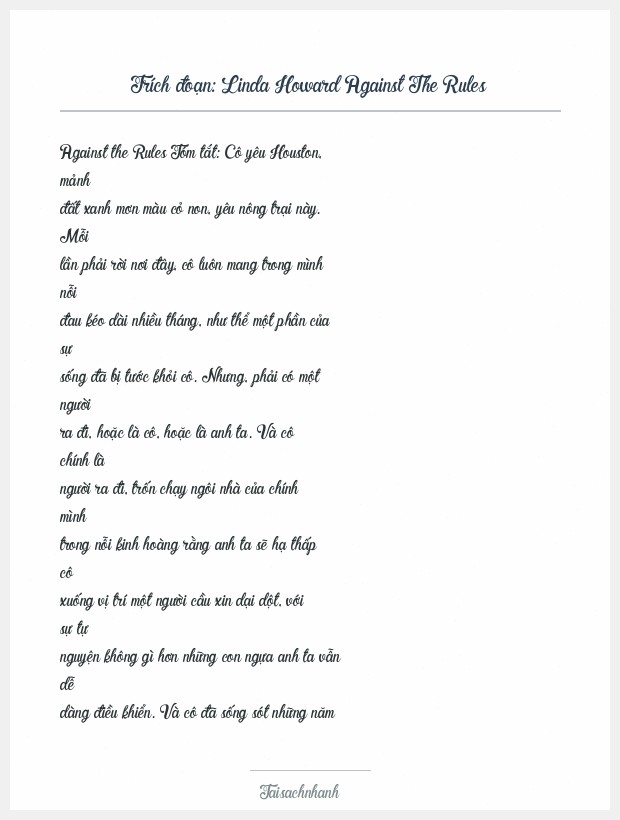 Trích đoạn Linda Howard Against The Rules