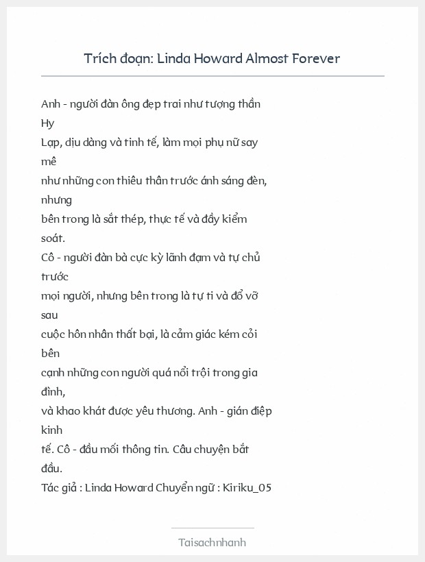 Trích đoạn Linda Howard Almost Forever