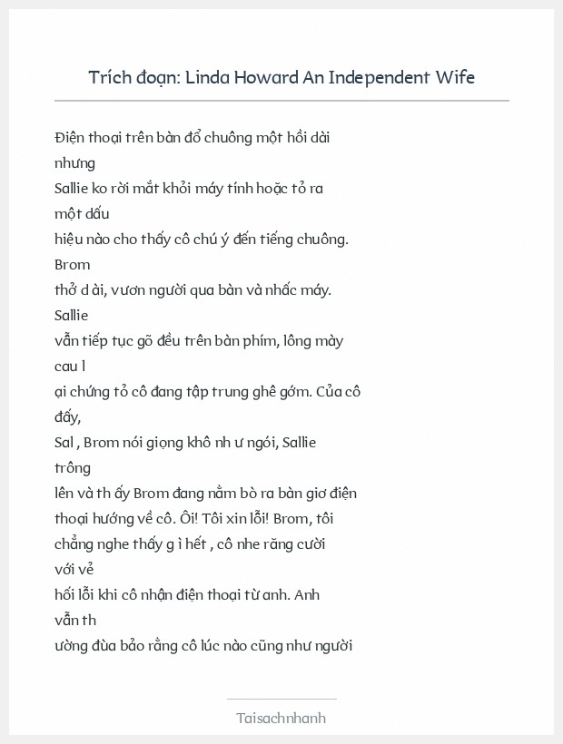Trích đoạn Linda Howard An Independent Wife
